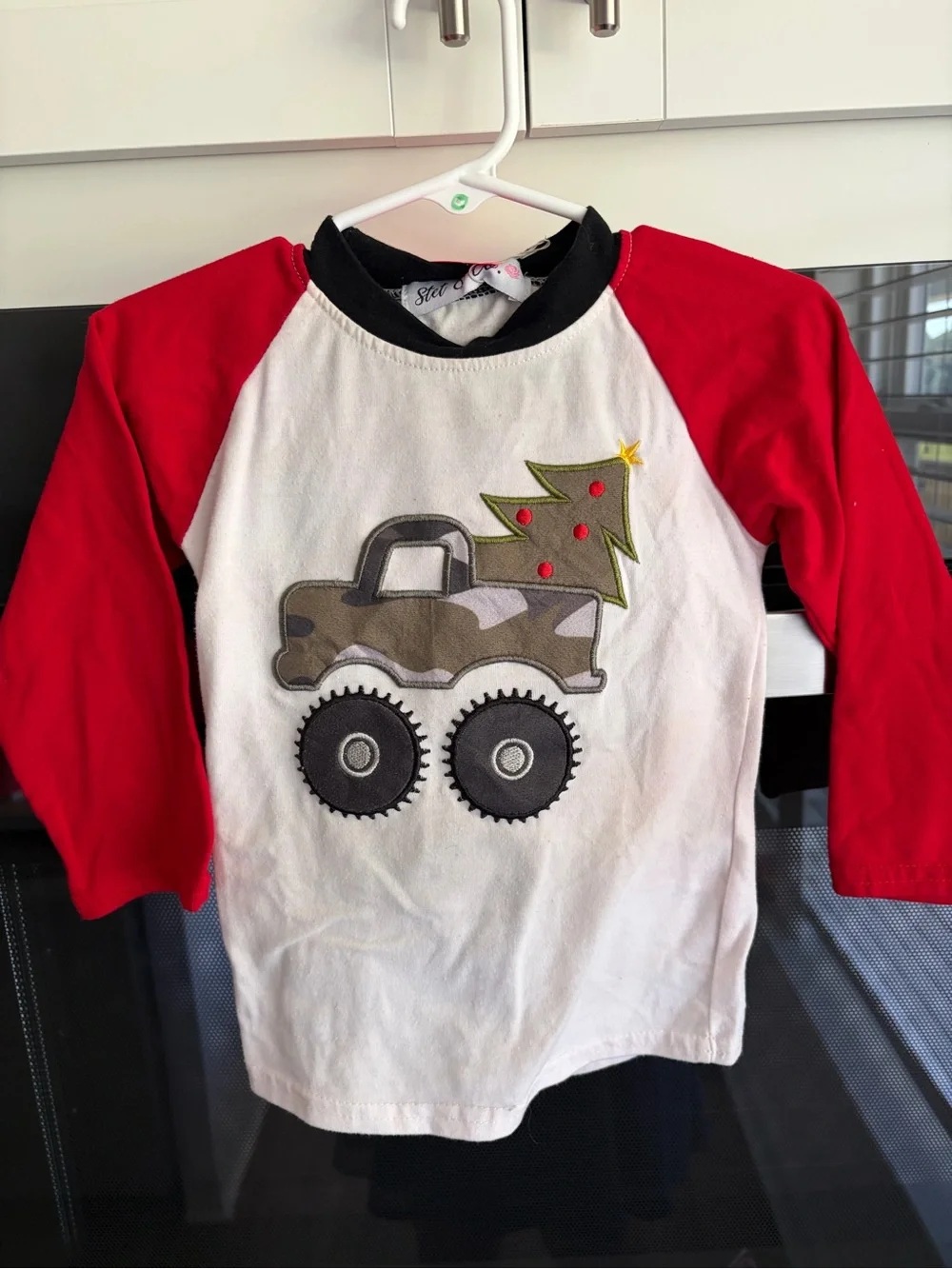 Kids Red & White Monster Truck Holiday Set with Camo Truck Applique